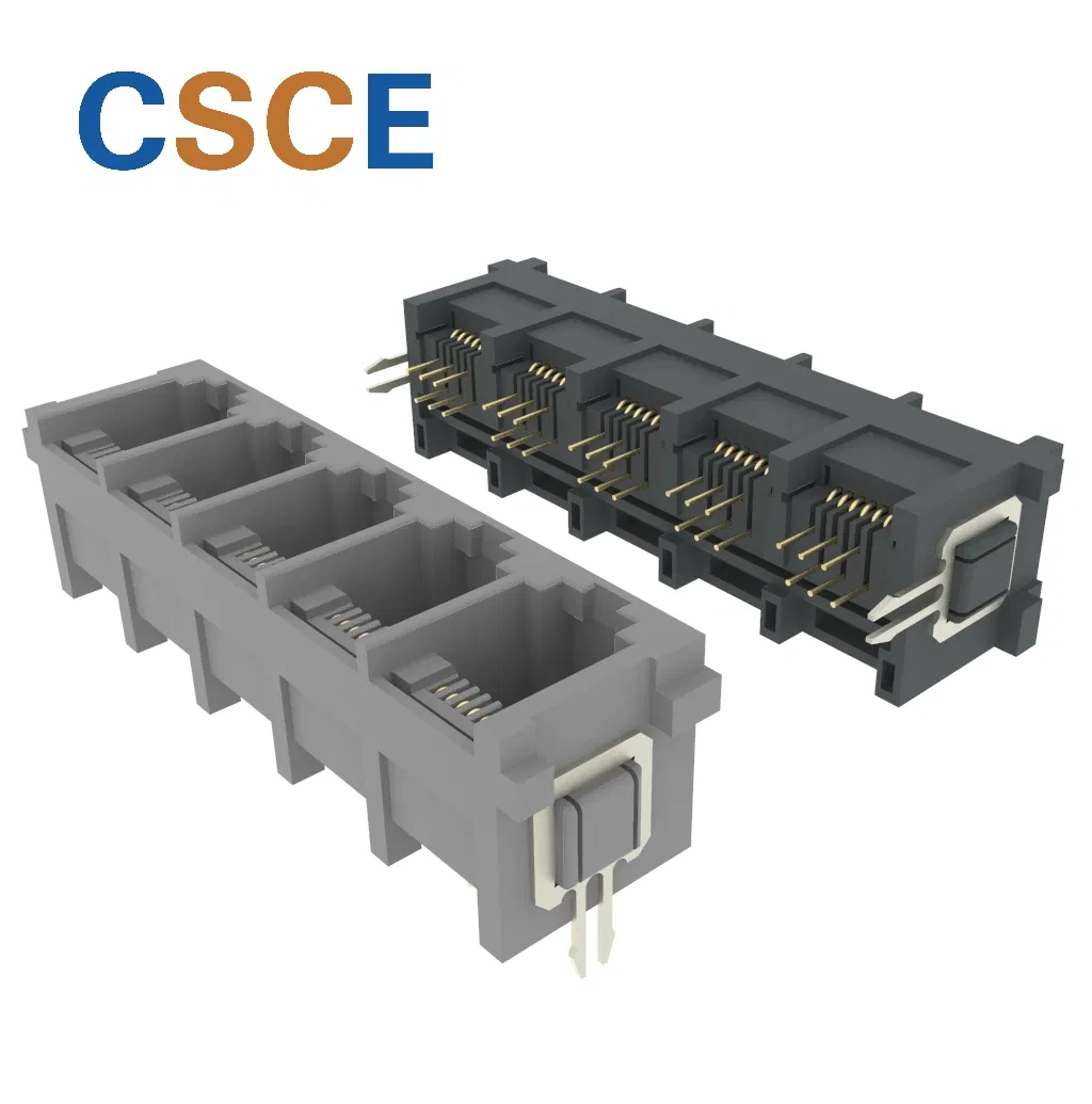 Top Entry Rj11 6p 5ports Network PCB Connector with Metal Peg(pic1) Top Entry Rj11 6p 5ports Network PCB Connector with Metal Peg