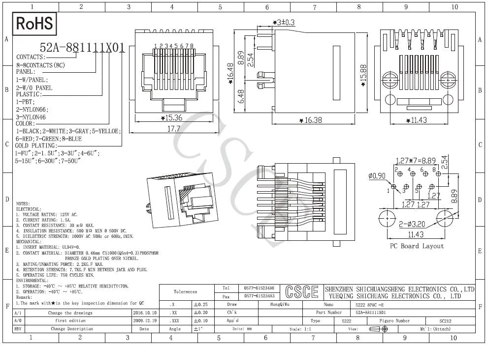 Top Entry 8p8c Single Port RJ45 PCB Connector with UL Certificate