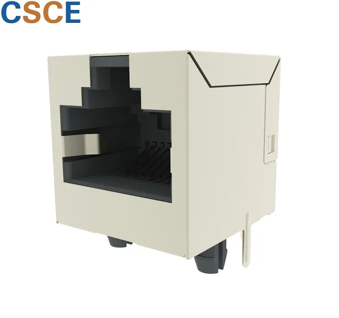 Top Entry 10p8c RJ45 PCB Connector with Shield, CAT6 180 Degree Single Port RJ45 Modular PCB Jack