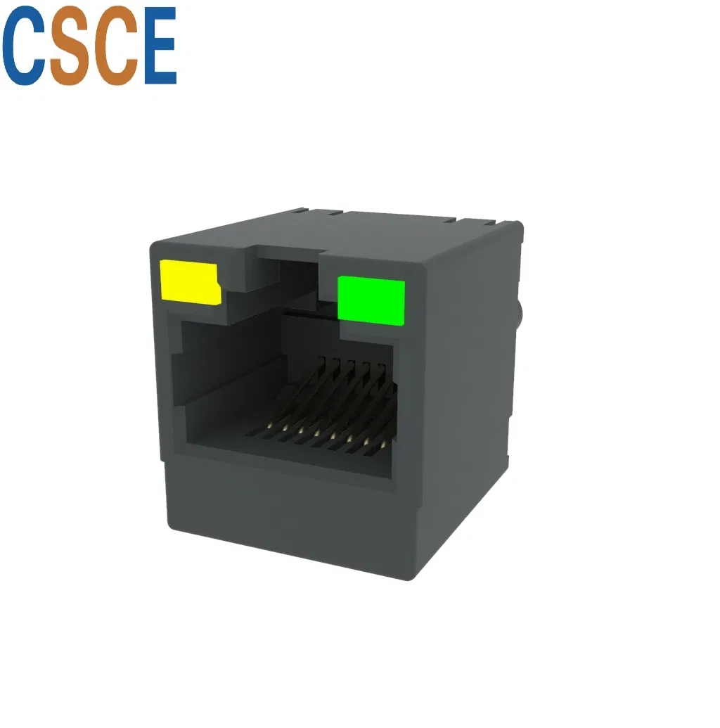 180 Degree 1X1 Port RJ45 Modular PCB Jack, Top Entry 8p RJ45 PCB Connector with LED