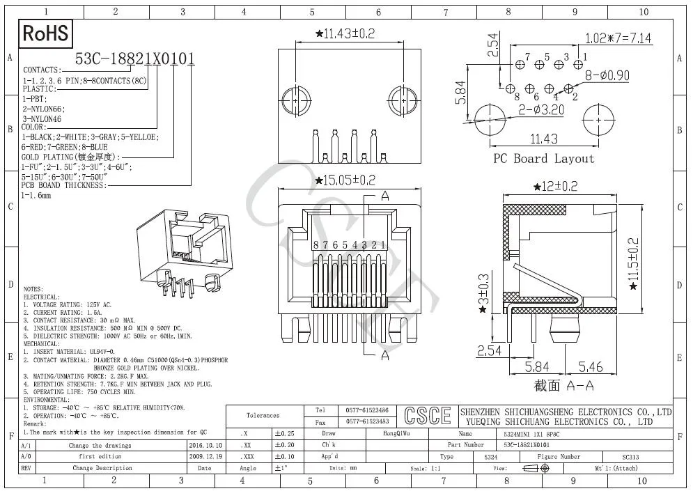 Unshield Tab up 8p RJ45 PCB Connector Socket with Low Profile, Side Entry 8p Modular PCB Jack Connector with Round Pin