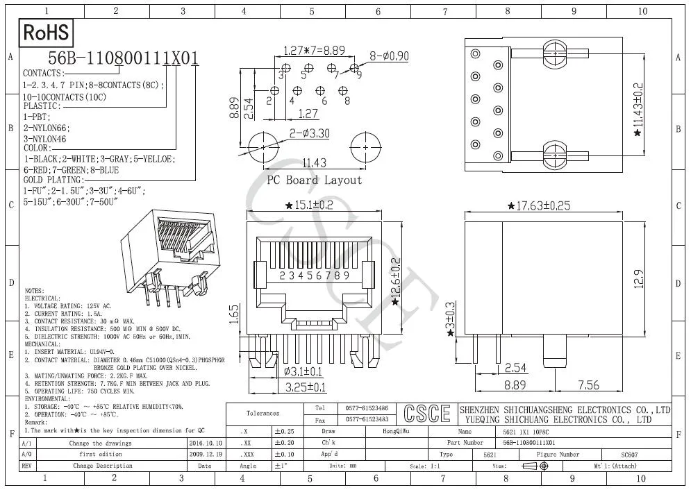 Side Entry Tab Down 8p RJ45 PCB Connector Socket