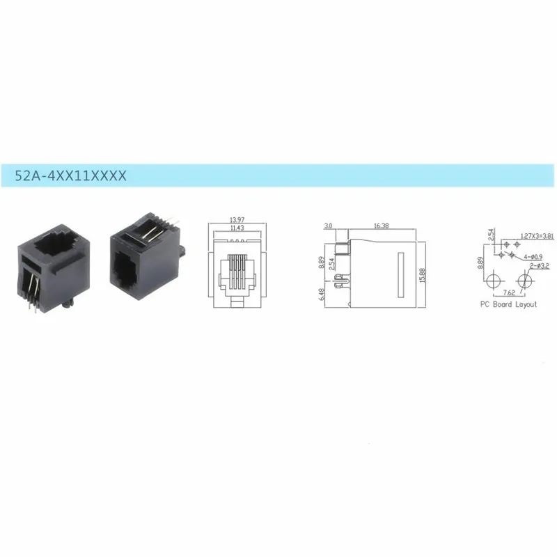 Top Entry 4p Rj11 Modular Jack