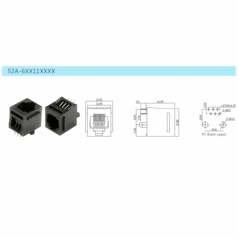 Top Entry 6p Rj11 PCB Jack Connector(pic2) Top Entry 6p Rj11 PCB Jack Connector