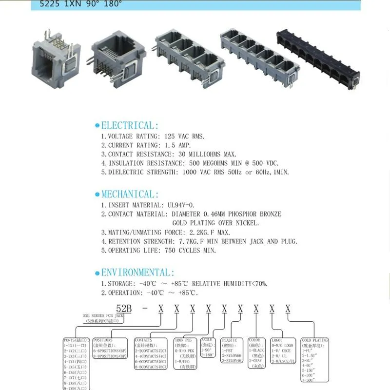 Multi-Port Side Entry 6p Rj11 PCB Jack